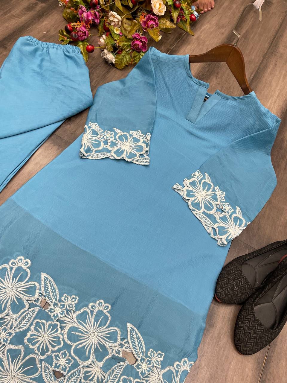 AK 282 Chinon Embroidery Co-ord Set Western Suppliers In India